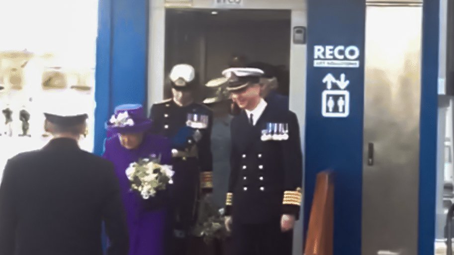 Queen Elizabeth leaving a RECO temorary passenger lift